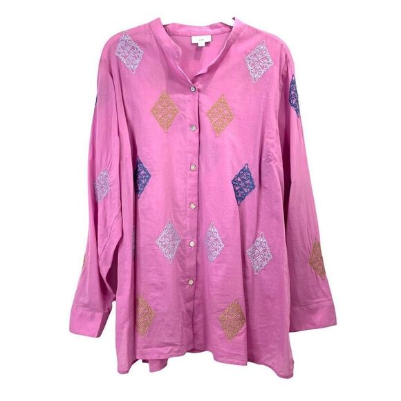 J.‎ Jill cotton embroidered button down shirt blouse Sz LP Petite - Picture 1 of 8